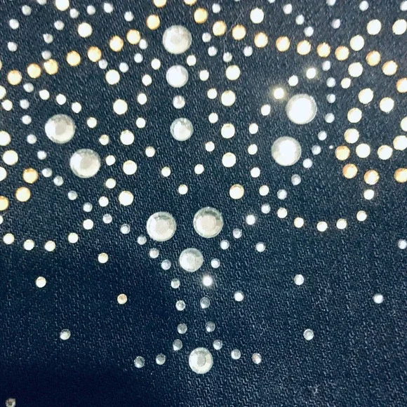 Chicos Platinum Blue Denim Jacket Gold Silver Studded Stretch L - Picture 10 of 10